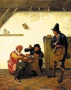 Johannes Natus Peasants smoking and making music in an inn Spain oil painting artist